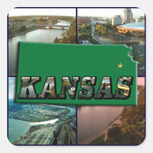 Kansas Map and Photos Square Sticker