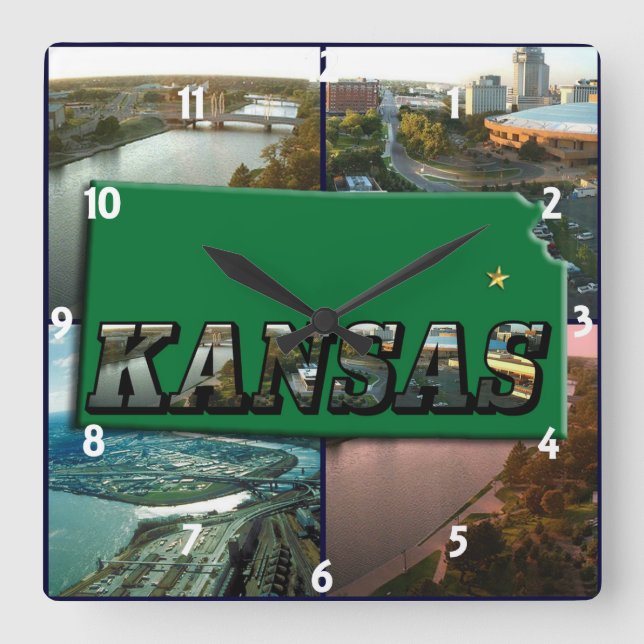 Kansas Map and Photos Square Wall Clock (Front)