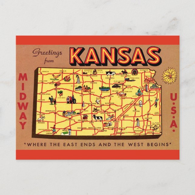 Kansas Map Postcard (Front)