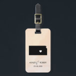 Kansas Map Wedding Luggage Tag, Couple's Name Luggage Tag<br><div class="desc">These state luggage tags make the perfect wedding gift tags or welcome bag tags. Tie it to your gift instead of a typical paper gift tag, and they can use it for months and years to come. Tags have a peach apricot watercolor background. To place the heart at the wedding...</div>