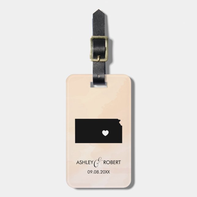 Kansas Map Wedding Luggage Tag, Couple's Name Tag (Front Vertical)