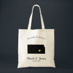 Kansas Map Wedding Welcome Tote Bag, Black & Gold<br><div class="desc">Wedding weekend welcome gift bag for out of town guests to your wedding,  featuring image of Kansas,  with gold heart.  Fill tote with your favourite goodies.</div>