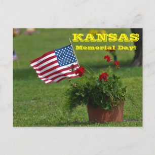Kansas Memorial Day with US Flag and flowers POST Postcard