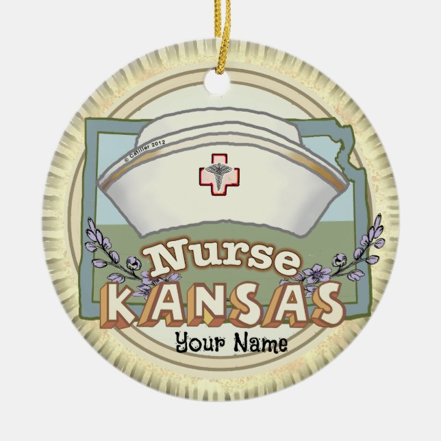Kansas Nurse Ceramic Tree Decoration (Front)