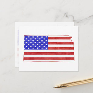 Kansas Patriotic State Shaped American Flag Postcard
