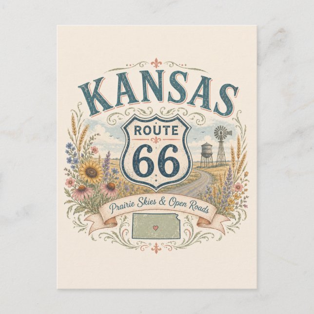 Kansas Prairie Route 66 Greeting Postcard (Front)
