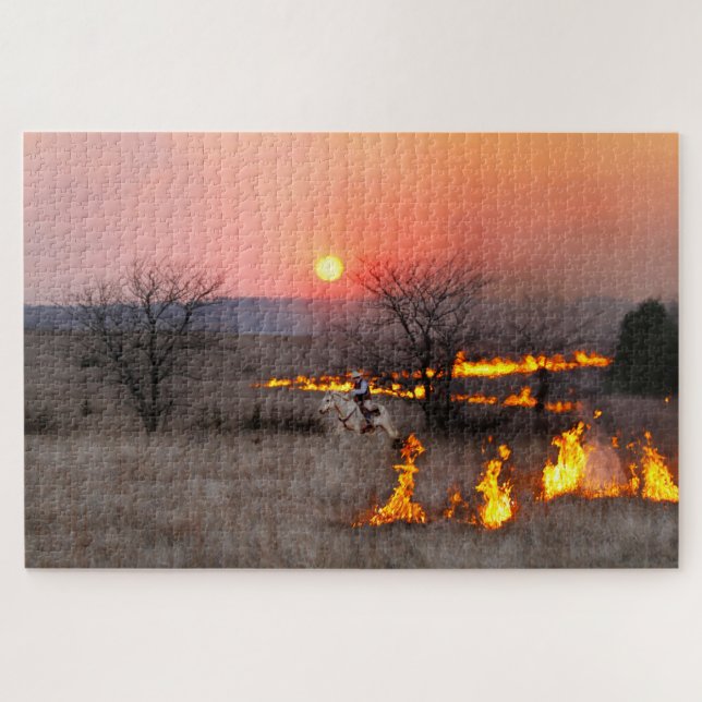 Kansas Rancher Checks Fire Line Jigsaw Puzzle (Horizontal)