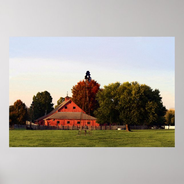 Kansas Red Barn in Autumn, 12x8 inches Poster (Front)