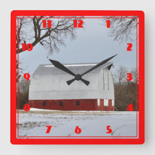 Kansas Red Barn Square Wall Clock