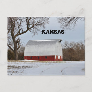 Kansas Red Barn with tree and sky Post Card
