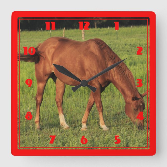 Kansas Red Horse Square Wall Clock (Front)