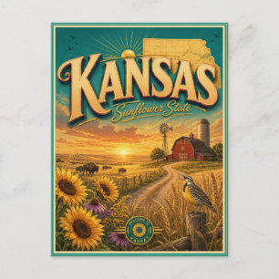 Kansas Retro Travel Souvenir Postcard