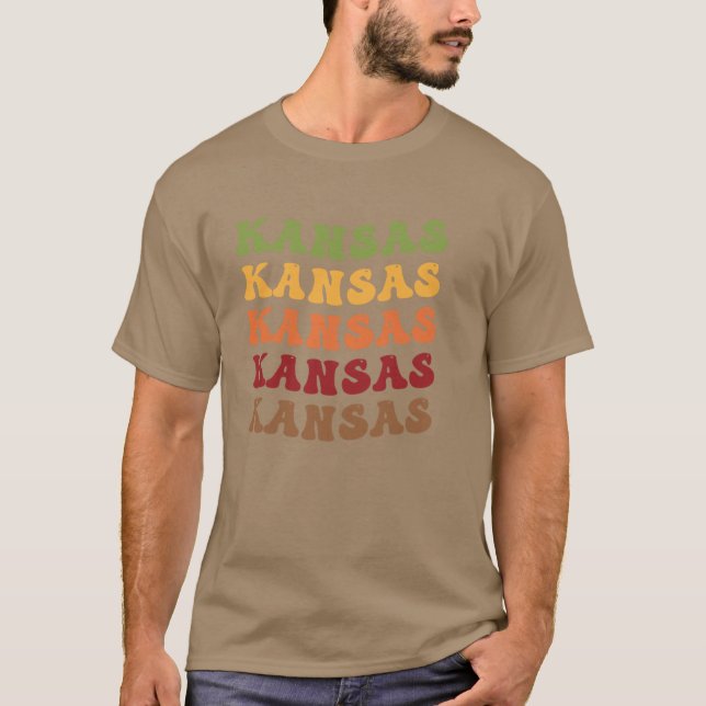 Kansas Retro Vintage Wavy Text T-Shirt (Front)