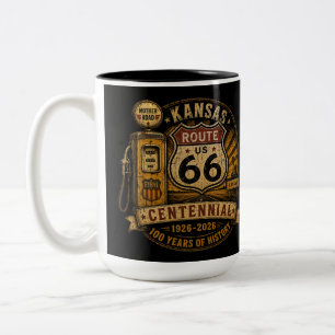 Kansas Route 66 Centennial 1926–2026 Gas Pump Two-Tone Coffee Mug