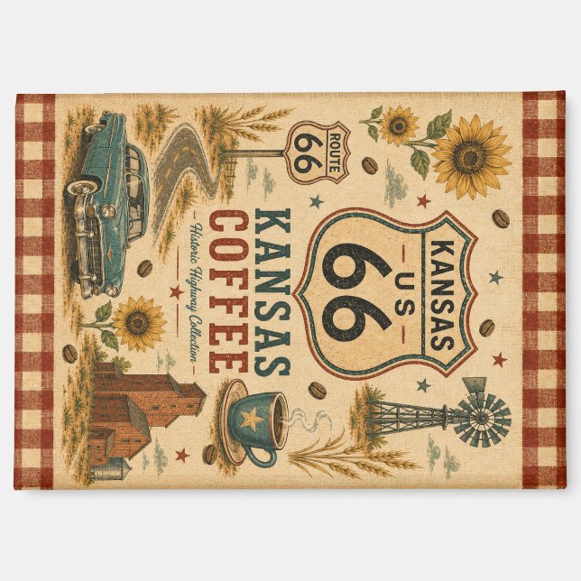 Kansas Route 66 Fridge Coffee Art Magnet (Front)