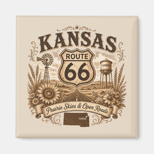 Kansas Route 66 Prairie Fridge Keepsake Magnet (Front)