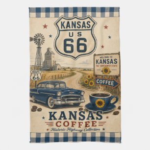Kansas Route 66 Sunflower Diner Roadside Tea Towel