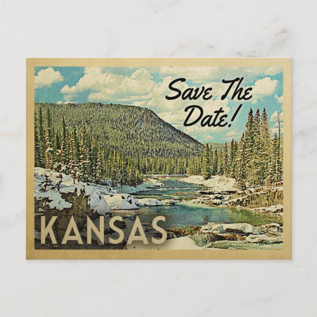 Kansas Save The Date Mountains River Snow Announcement Postcard (Front)