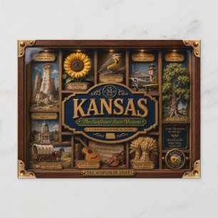 Kansas Shadow Box 3D Figurine State Postcard
