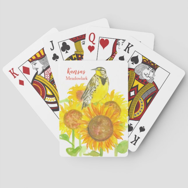 Kansas Souvenir Meadowlark Bird Sunflowers Playing Cards (Back)