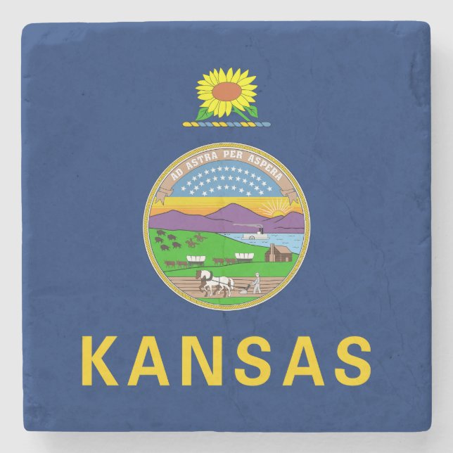 Kansas State Flag Stone Coaster (Front)