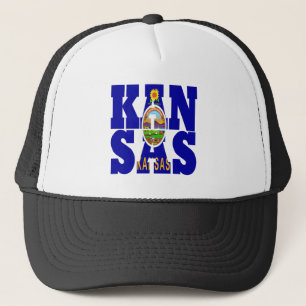 Kansas state flag text trucker hat