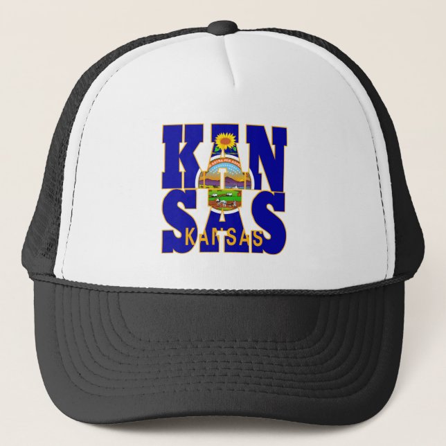 Kansas state flag text trucker hat (Front)