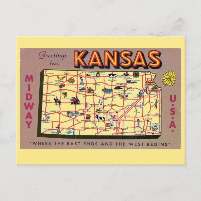 Kansas State Map Postcard (Front)