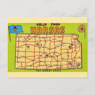 Kansas State Map Postcard