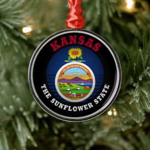 KANSAS SUNFLOWER STATE FLAG METAL TREE DECORATION