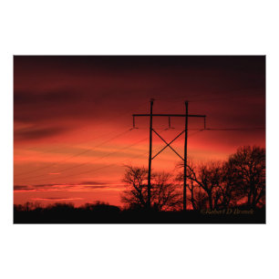 Kansas Sunset,Power lines Photo Enlargement Print