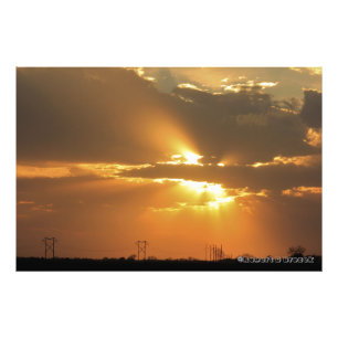 Kansas Sunset, Power Lines, Photo Enlargement. Print