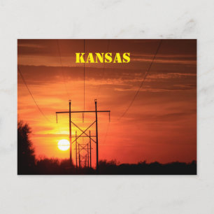 Kansas Sunset,Power lines Silhouettes. Post Card. Postcard