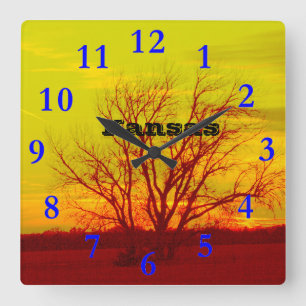 KANSAS Sunset Silhouette Square Wall Clock