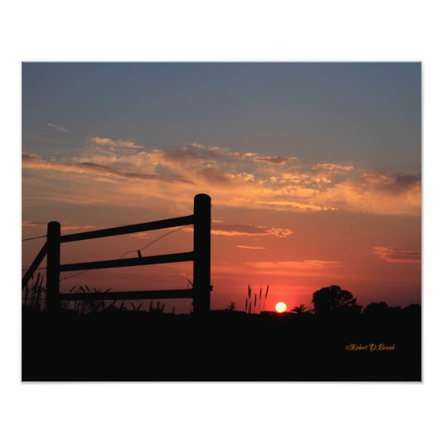 Kansas Sunset with a fence Photo Print (Front)
