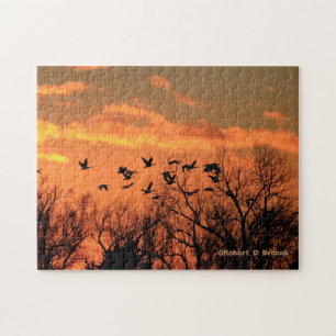 Kansas Sunset with Canadian Geese Jigsaw Puzzle
