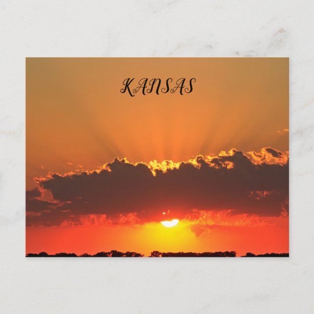 Kansas Sunset with clouds and sun rays Post Card. Postcard (Front)