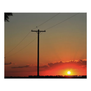 Kansas Sunset with Clouds Photo Enlargement Print