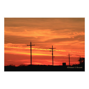 Kansas Sunset with power lines Photo Enlargement Print