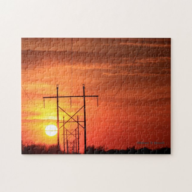 Kansas Sunset with power lines Puzzle (Horizontal)