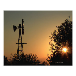 Kansas Sunset with Windmill Photo Enlargement Print