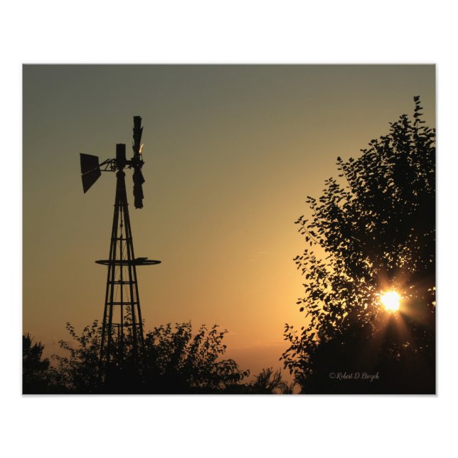 Kansas Sunset with Windmill Photo Enlargement Print (Front)