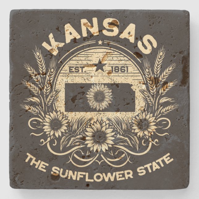Kansas The Sunflower State Stone Coaster (Front)