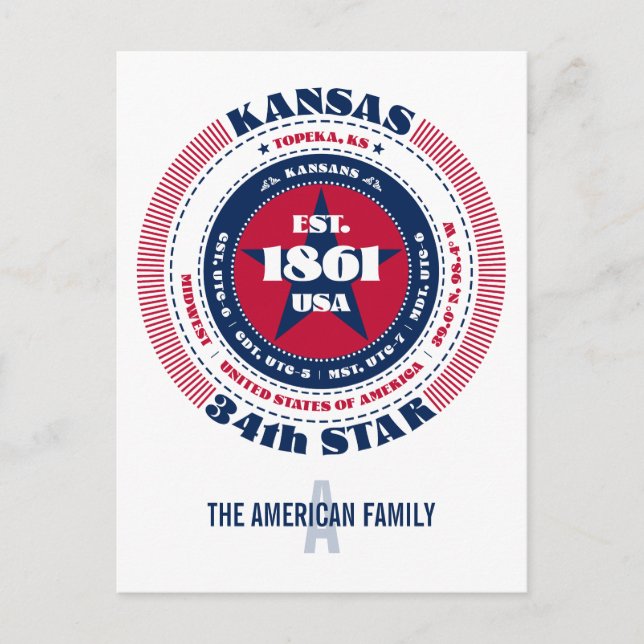 Kansas, Topeka, KS, Patriotic, Monogram Postcard (Front)