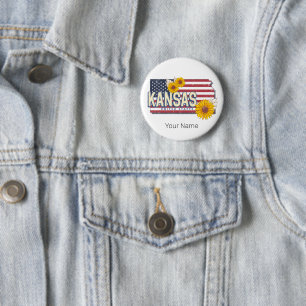 Kansas United States Retro State Map Vintage USA 6 Cm Round Badge
