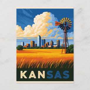 🌾 Kansas USA Great Plains And Prairie Travel Postcard
