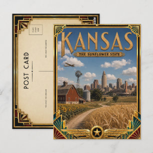 Kansas Vintage Art Deco Golden Age Postcard