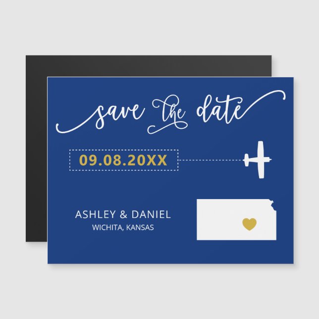 Kansas Wedding Save the Date Card, Map Magnetic Invitation (Front/Back)
