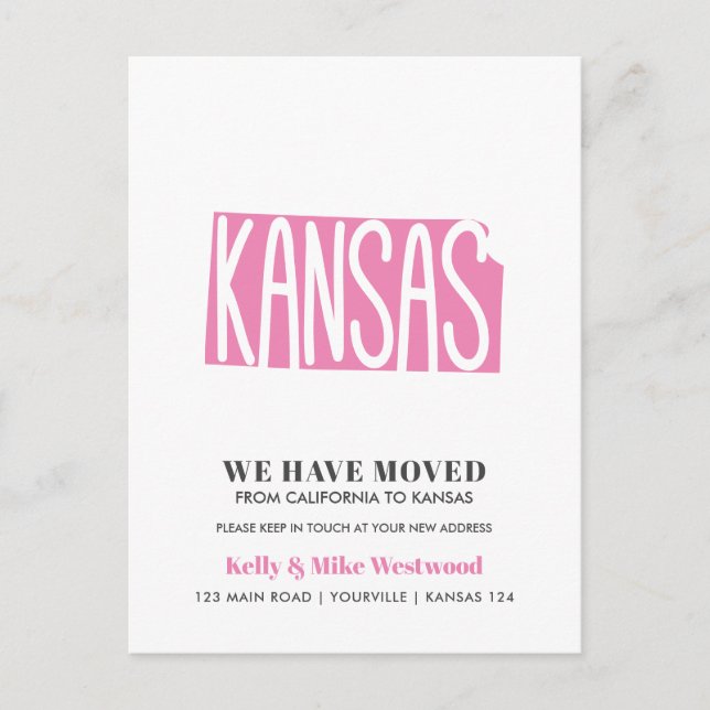 KANSAS We've moved New address New Home   Postcard (Front)