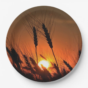 Kansas Wheat Sunset silhouette closeup Paper Plate
